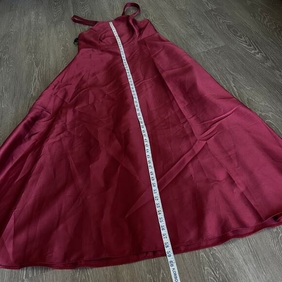 Alfred Sung Dress Size 18 Halter Lace Up Twill Criss Cross Burgundy - Picture 10 of 15
